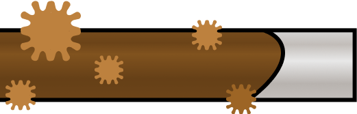 茶色い汚れがびっしりと付着した配管の断面を示すイラスト